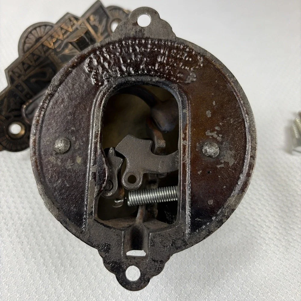 Antique 1872 Victorian Eastlake Mechanical Doorbell with Lever Pull Handle